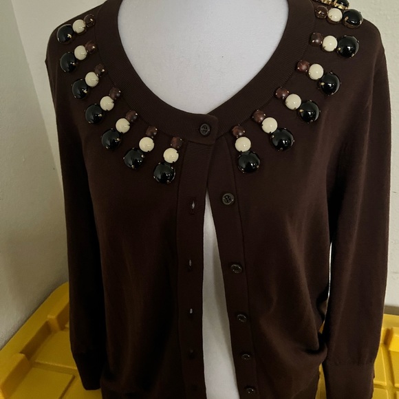 🍁ON SALE🍂KATE SPADE ‘RIO’ NWOT AUTHENTIC EMBELLISHED BROWN CARDIGAN SWEATER - Picture 8 of 10